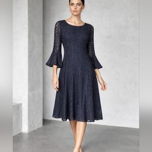 Rabbit Rabbit Rabbit Navy Blue Lace Long Bell Sleeve Dress